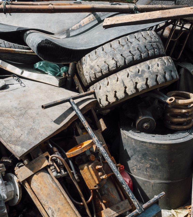 old rusty junk and garbage of steel and rubber